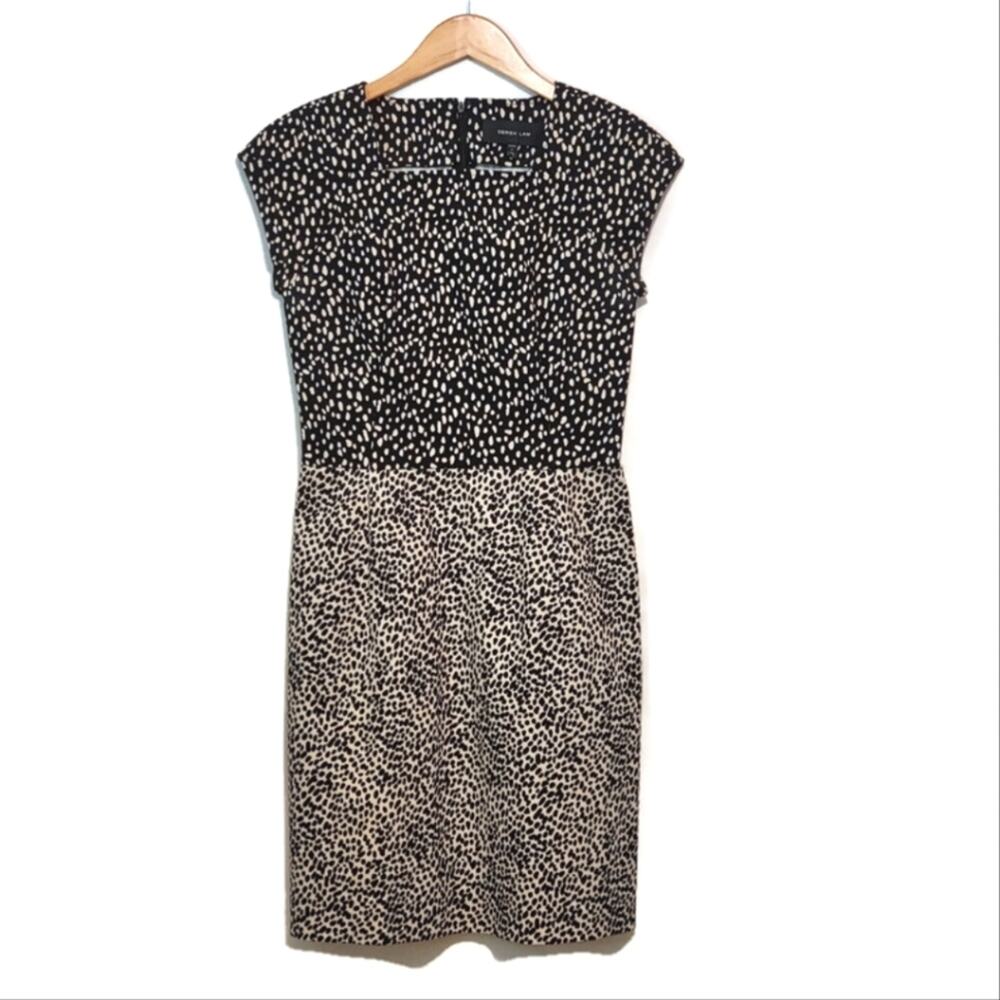 Derek Lam Leopard Sheath Dress Square Neck Short Sleeve Animal Print 4 Cocktail